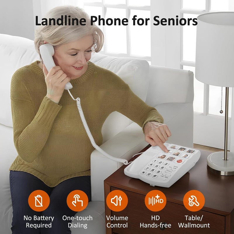 Sangyn Big Button Phones for Seniors, Picture Replaceable Extra Loud Ringer Corded Basic Landline Telephone for Hearing Impaired Visually Impaired Elder Emergency House Phones - Image 2